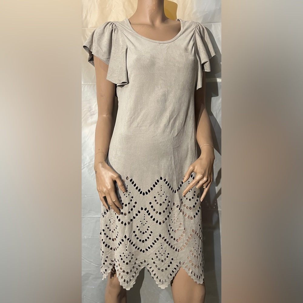 YAYA COLLECTION Flutter Sleeve Olive Green Suede Dress Size 36